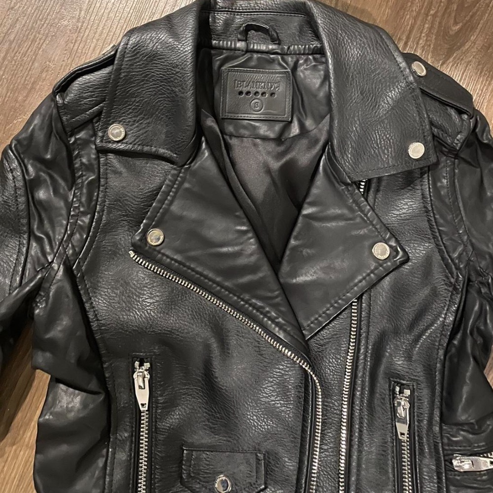 Blank nyc black leather jacket with zippers, size S, never worn outside